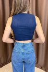 Lacivert-Bej-Bordo 3 Lü Paket Bisiklet Yaka Crop Kaşkorse Bluz BCOR-252007