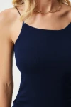 Lacivert Beyaz İp Askılı 2Li Paket Uzun Örme Bluz BCCL-253002