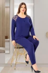 Lacivert Dantel Detaylı Battal Pijama Takımı BCAN-258805FA