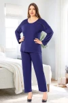 Lacivert Dantel Detaylı Battal Pijama Takımı BCAN-258809FA