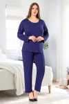 Lacivert Dantel Detaylı Battal Pijama Takımı BCAN-258809FA