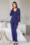 Lacivert Dantel Detaylı Pijama Takımı BCAN-258613FA