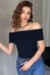 Lacivert Madonna Yaka Örme Bluz BCOR-252457