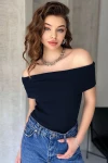 Lacivert Madonna Yaka Örme Bluz BCOR-252457