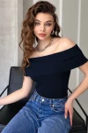 Lacivert Madonna Yaka Örme Bluz BCOR-252457