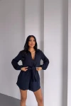 Lacivert Müslin Keten Şortlu Alt Üst Takım BCBT-251001