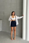 Lacivert Pileli Çizgili Şort Etek BCHN-2525351