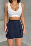 Lacivert Pileli Çizgili Şort Etek BCHN-2525351