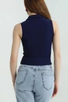 Lacivert Polo Yaka Sıfır Kol Kaşkorse Yazlık Bluz BCCL-253005