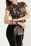 Leopar Desenli Kaşkorse Crop Bluz BCCL-253004