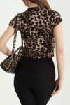 Leopar Desenli Kaşkorse Crop Bluz BCCL-253004