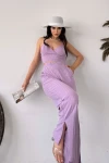 Lila İp Askılı Crop Bluz Ve Yırtmaç Detaylı Pantolon İkili Takım BCDF-251084