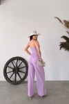 Lila İp Askılı Crop Bluz Ve Yırtmaç Detaylı Pantolon İkili Takım BCDF-251084