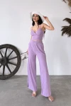 Lila İp Askılı Crop Bluz Ve Yırtmaç Detaylı Pantolon İkili Takım BCDF-251084