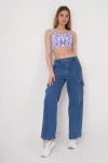 Lila Kare Yaka Desenli Triko Bluz CO-2523256430