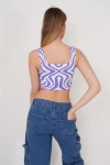 Lila Kare Yaka Desenli Triko Bluz CO-2523256430