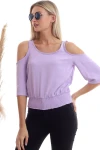 Lila Omuzu Açık Beli Lastikli Kısa Kol Ayrobin Dokuma Bluz CO-2520333451