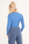 Mavi Bisiklet Yaka Baskılı Pamuklu Crop Bluz CO-2523254241