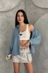 Mavi Çıtçıt Kapatmalı Denim Jean Gömlek Ceket BCNW-251391