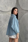 Mavi Çıtçıt Kapatmalı Denim Jean Gömlek Ceket BCNW-251391