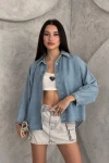 Mavi Çıtçıt Kapatmalı Denim Jean Gömlek Ceket BCNW-251391