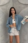 Mavi Çıtçıt Kapatmalı Denim Jean Gömlek Ceket BCNW-251391