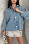 Mavi Çıtçıt Kapatmalı Denim Jean Gömlek Ceket BCNW-251391