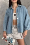 Mavi Çıtçıt Kapatmalı Denim Jean Gömlek Ceket BCNW-251391