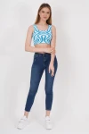 Mavi Kare Yaka Desenli Triko Bluz CO-2523256430
