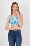 Mavi Kare Yaka Desenli Triko Bluz CO-2523256430
