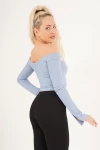 Mavi Madonna Yaka Bilek Yırtmaçlı Uzun Kol Bluz CO-2523254221