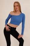 Mavi Tek Omuz Dekolteli Uzun Kol Kaşkorse Bluz CO-2523254281