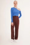 Mavi Tek Omuz Yakası İpli Kaşkorse Crop Bluz CO-2523254279
