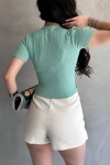 Mint Kruvaze Yaka Crop Bluz BCDF-252178