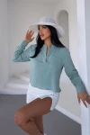 Mint Tek Cepli Yarım Patlı Düğmeli Muslin Keten Dokuma Bluz BCBT-251004
