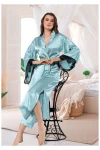 Mint Yeşili Saten Dantel Detaylı Kimono Uzun Sabahlık BCAN-255903FA