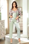 Mint Yeşili Saten Dantel Detaylı SabahlıkLı 3 Lü Pijama Takım BCAN-254911FA