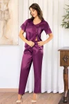 Mor Saten Dantel Detaylı Pijama Takımı BCAN-254111FA