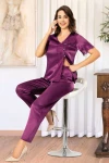 Mor Saten Dantel Detaylı Pijama Takımı BCAN-254111FA
