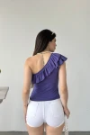 Mor Tek Omuz Fırıfır Detaylı Bluz BCDF-251088