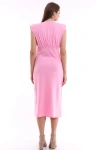 Pembe Büzgülü Yırtmaçlı Kısa Kol Elbise CO-2521333815