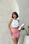 Pembe Çift Yırtmaçlı Şort Etek BCHN-25250364