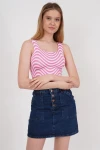Pembe Kare Yaka Desenli Triko Bluz CO-2523256429