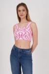Pembe Kare Yaka Desenli Triko Bluz CO-2523256430