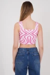 Pembe Kare Yaka Desenli Triko Bluz CO-2523256430