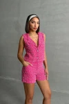 Pembe Tüvit Kumaş Yelek Ve Cepli Şort Alt Üst Takım BCHN-2525463
