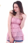 Pudra Eteği Kat Kat Fırfırlı Nervürlü Straplez Bluz CO-2520053022