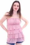 Pudra Eteği Kat Kat Fırfırlı Nervürlü Straplez Bluz CO-2520053022