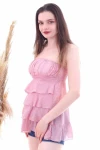 Pudra Eteği Kat Kat Fırfırlı Nervürlü Straplez Bluz CO-2520053022