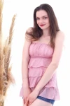 Pudra Eteği Kat Kat Fırfırlı Nervürlü Straplez Bluz CO-2520053022